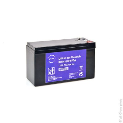 Batterie lithium fer phosphate UN38.3 (96Wh) 12V 7.5Ah F6.35